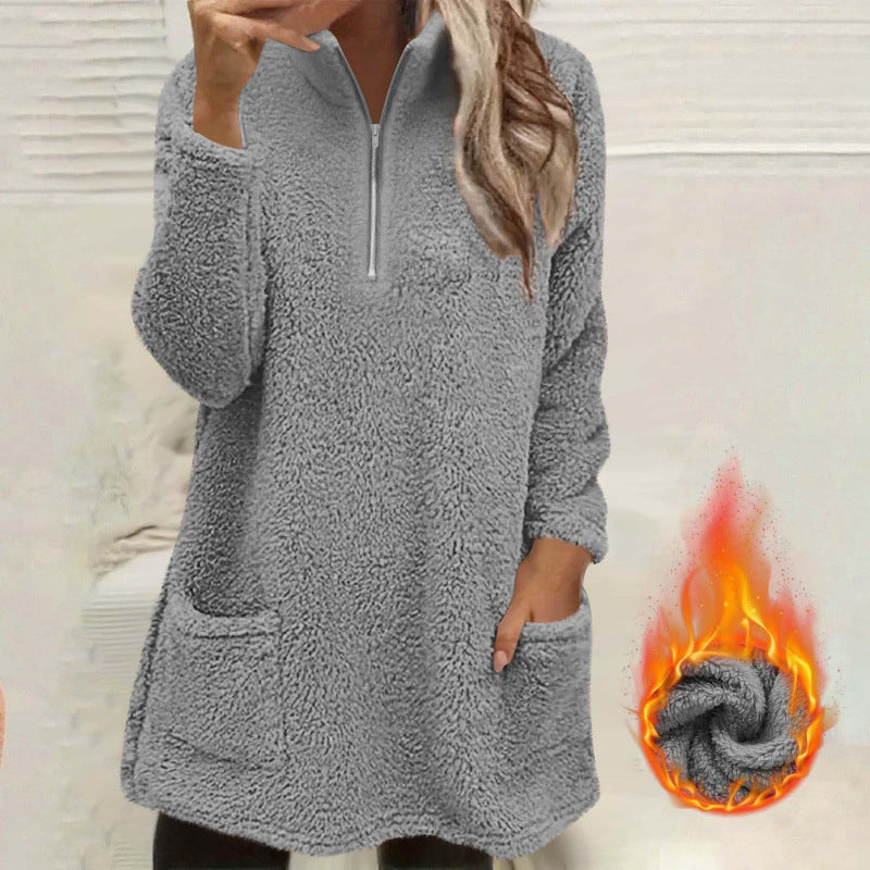 ☁️ Cozy Made Easy | Women's Half-Zip Plush Sweatshirt with Pockets