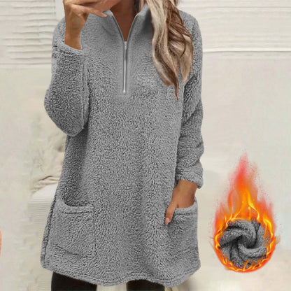 ☁️ Cozy Made Easy | Women's Half-Zip Plush Sweatshirt with Pockets