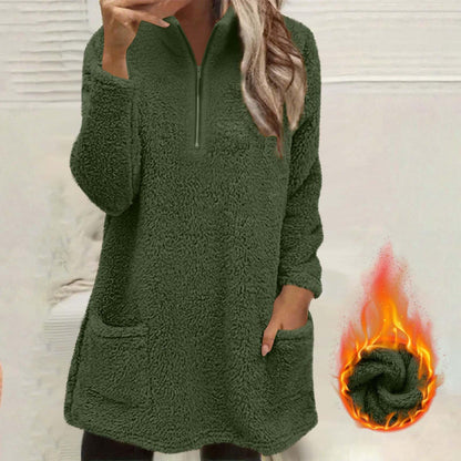 ☁️ Cozy Made Easy | Women's Half-Zip Plush Sweatshirt with Pockets