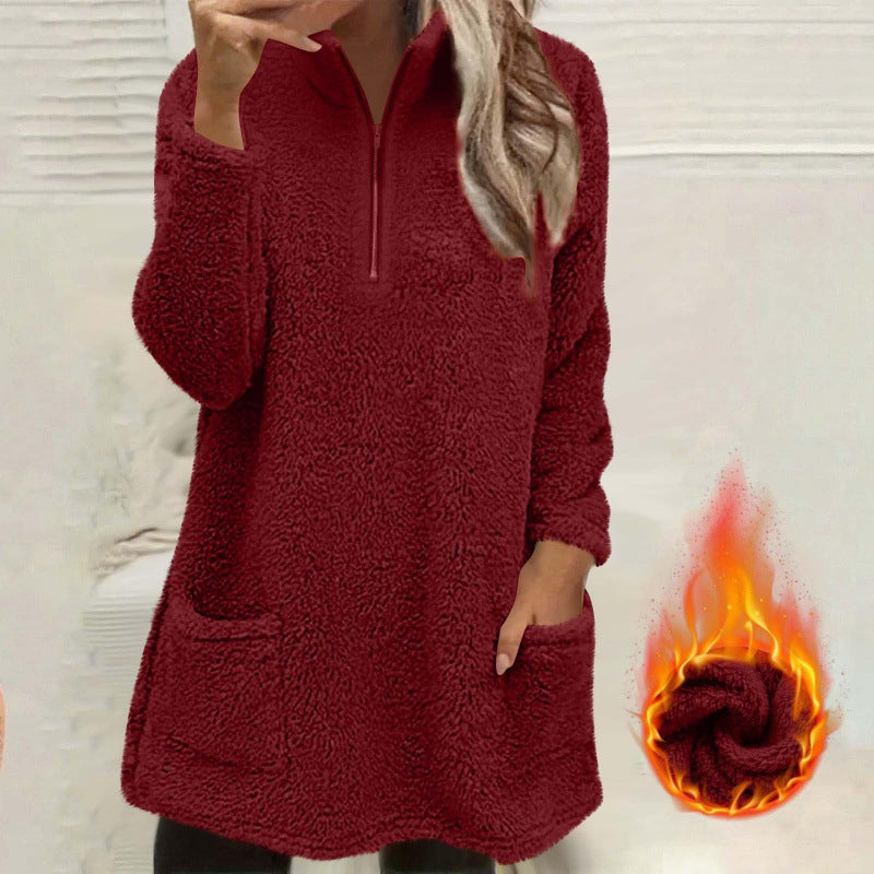 ☁️ Cozy Made Easy | Women's Half-Zip Plush Sweatshirt with Pockets
