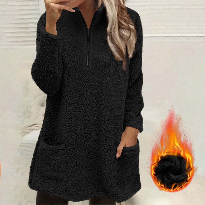 ☁️ Cozy Made Easy | Women's Half-Zip Plush Sweatshirt with Pockets