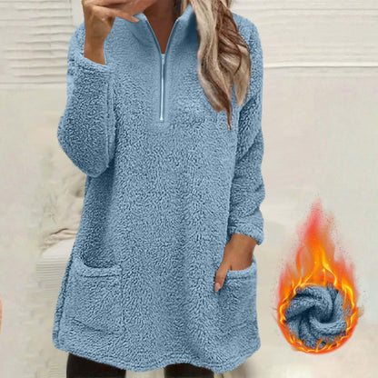 ☁️ Cozy Made Easy | Women's Half-Zip Plush Sweatshirt with Pockets