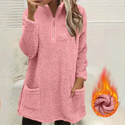 ☁️ Cozy Made Easy | Women's Half-Zip Plush Sweatshirt with Pockets