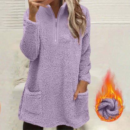 ☁️ Cozy Made Easy | Women's Half-Zip Plush Sweatshirt with Pockets