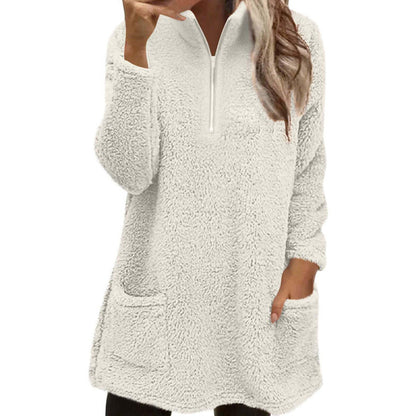 ☁️ Cozy Made Easy | Women's Half-Zip Plush Sweatshirt with Pockets
