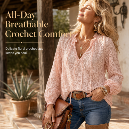 Women's Elegant Loose Fit Long Sleeve Lace Pullover Blouse
