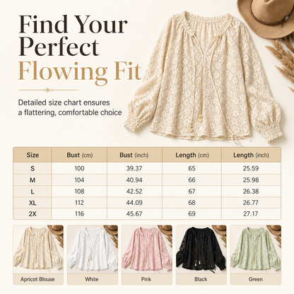 Women's Elegant Loose Fit Long Sleeve Lace Pullover Blouse