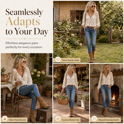 Women's Elegant Loose Fit Long Sleeve Lace Pullover Blouse