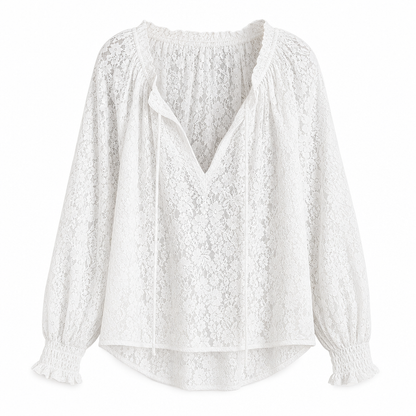 Women's Elegant Loose Fit Long Sleeve Lace Pullover Blouse