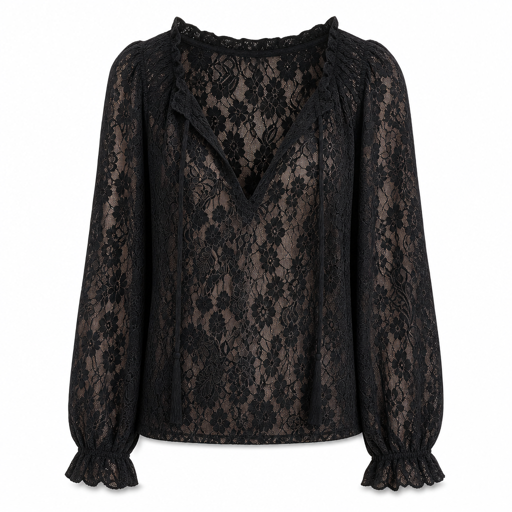 Women's Elegant Loose Fit Long Sleeve Lace Pullover Blouse