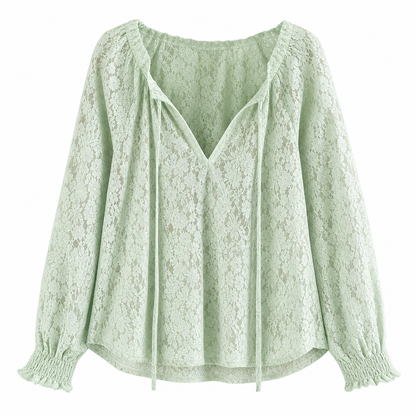 Women's Elegant Loose Fit Long Sleeve Lace Pullover Blouse