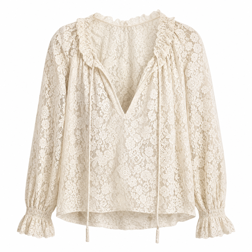 Women's Elegant Loose Fit Long Sleeve Lace Pullover Blouse