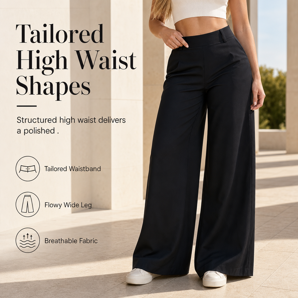 ✨ Polished Comfort | Women's High-Waisted Tailored Wide-Leg Pants with Flowy Drape