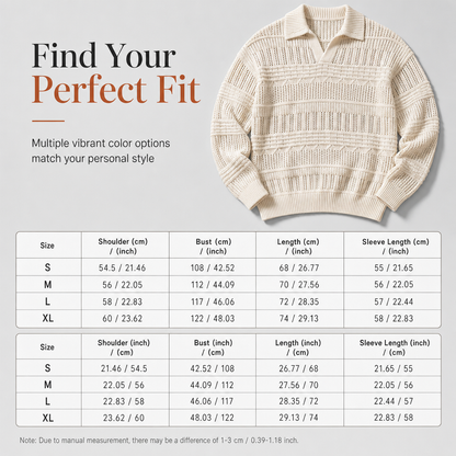 Men's Lapel Collar Hollow Out Knitted Sweater