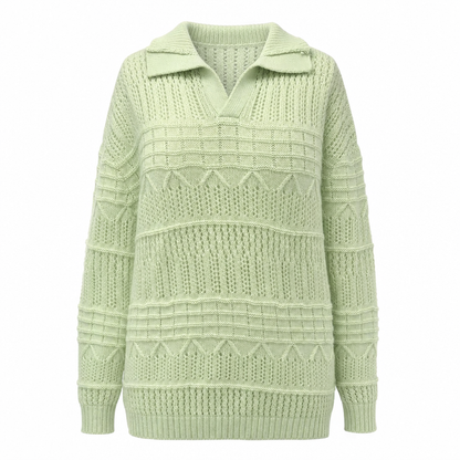 Men's Lapel Collar Hollow Out Knitted Sweater