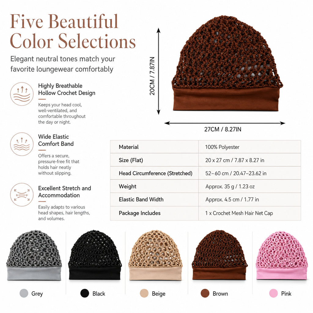 Elastic Breathable Wide Band Mesh Hair Net Cap Hollow Out Hair Cover