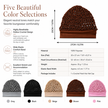 Elastic Breathable Wide Band Mesh Hair Net Cap Hollow Out Hair Cover
