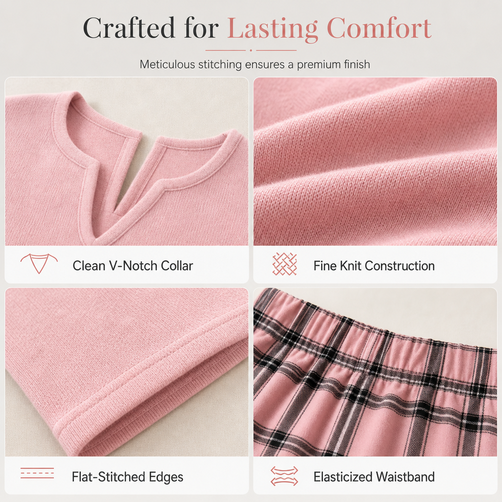 ☁️ Cozy Made Easy | Women's Relaxed Knit Top & Plaid Leggings 2-Piece Set