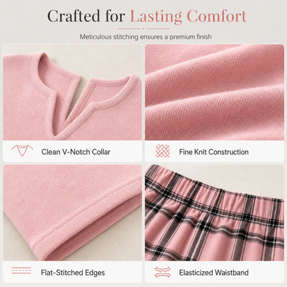 ☁️ Cozy Made Easy | Women's Relaxed Knit Top & Plaid Leggings 2-Piece Set