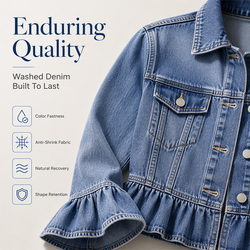 💙 Ruffled Denim, Waist-Flattering Shape | Women's Cropped Peplum Jacket