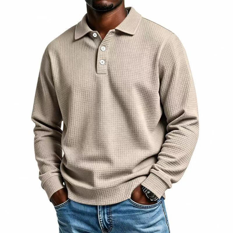 🧶 Textured Knit, Smarter Casual Style | Men's Waffle Collared Long-Sleeve Top
