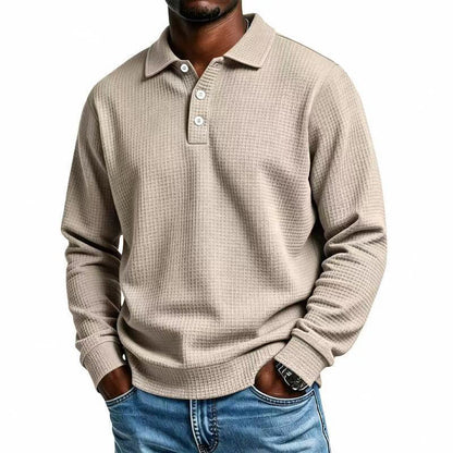 🧶 Textured Knit, Smarter Casual Style | Men's Waffle Collared Long-Sleeve Top