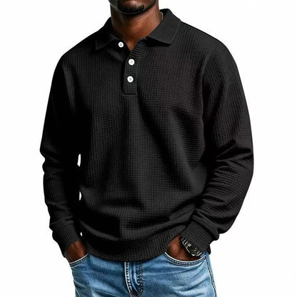 🧶 Textured Knit, Smarter Casual Style | Men's Waffle Collared Long-Sleeve Top