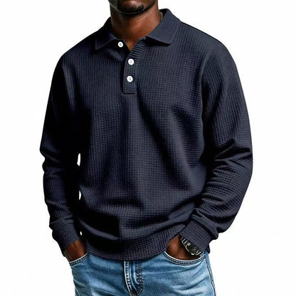 🧶 Textured Knit, Smarter Casual Style | Men's Waffle Collared Long-Sleeve Top