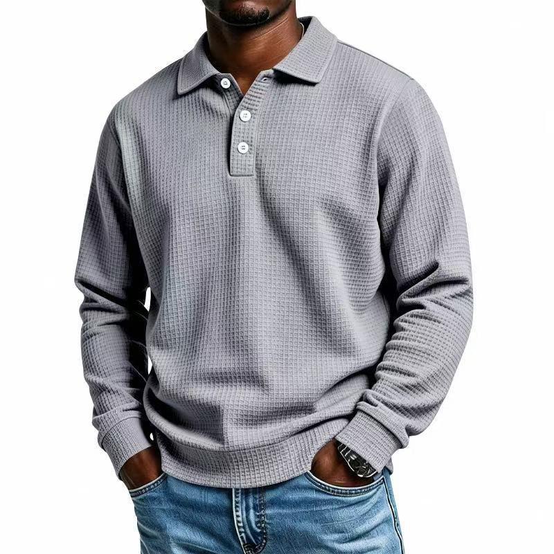 🧶 Textured Knit, Smarter Casual Style | Men's Waffle Collared Long-Sleeve Top
