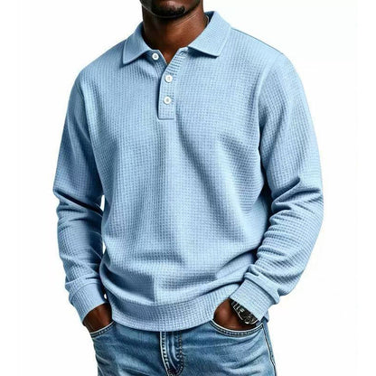 🧶 Textured Knit, Smarter Casual Style | Men's Waffle Collared Long-Sleeve Top