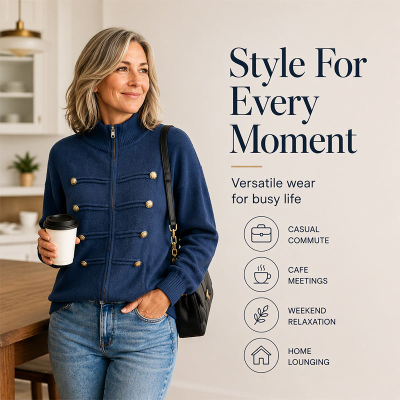 🔥 50% OFF ✨ Women’s Zip-Up Knit Cardigan – Stand Collar & Relaxed Fit