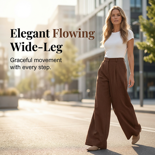 ✨ Polished Comfort | Women's High-Waist Pleated Wide-Leg Trousers with Deep Pockets