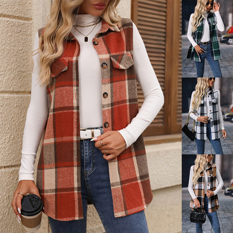 ✨ Easy Layering | Women's Mid-Length Button-Down Plaid Vest