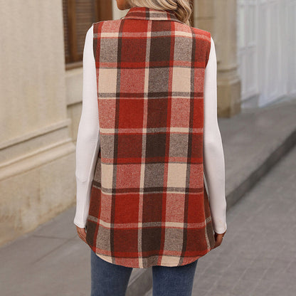 ✨ Easy Layering | Women's Mid-Length Button-Down Plaid Vest