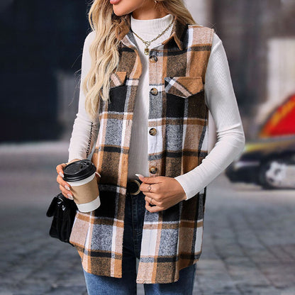 ✨ Easy Layering | Women's Mid-Length Button-Down Plaid Vest