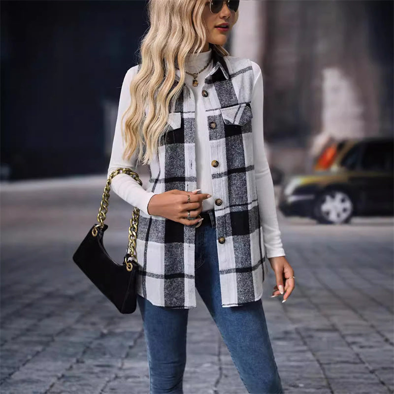 ✨ Easy Layering | Women's Mid-Length Button-Down Plaid Vest