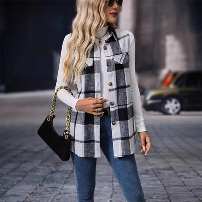✨ Easy Layering | Women's Mid-Length Button-Down Plaid Vest