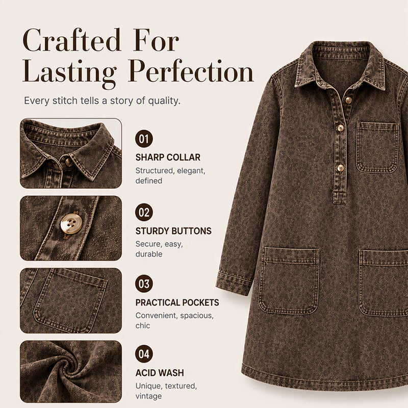 Women's Long Sleeve Lapel Collar Denim Dress