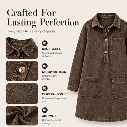 Women's Long Sleeve Lapel Collar Denim Dress