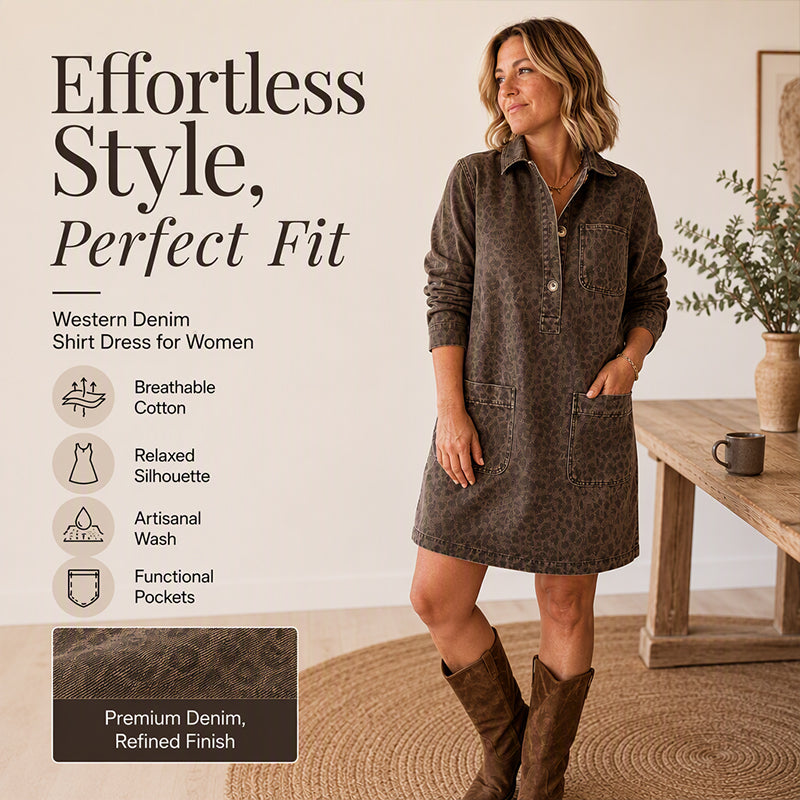 Women's Long Sleeve Lapel Collar Denim Dress