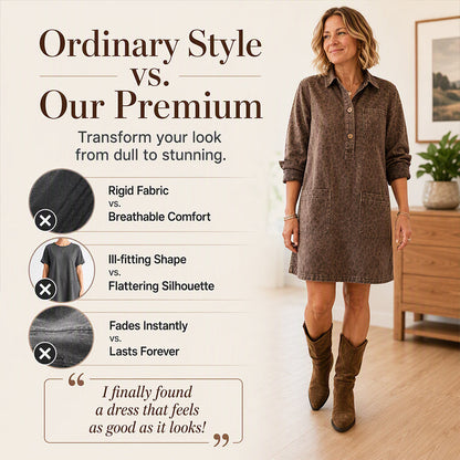 Women's Long Sleeve Lapel Collar Denim Dress