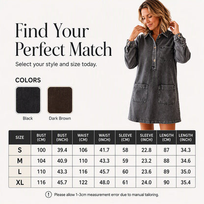 Women's Long Sleeve Lapel Collar Denim Dress
