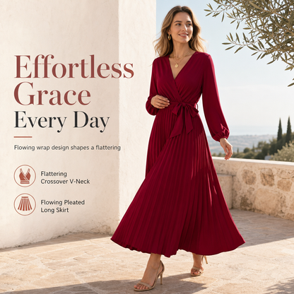 👗⌛Limited-Time Offer-Women's Elegant Crossover V Neck Pleated Maxi Dress✨