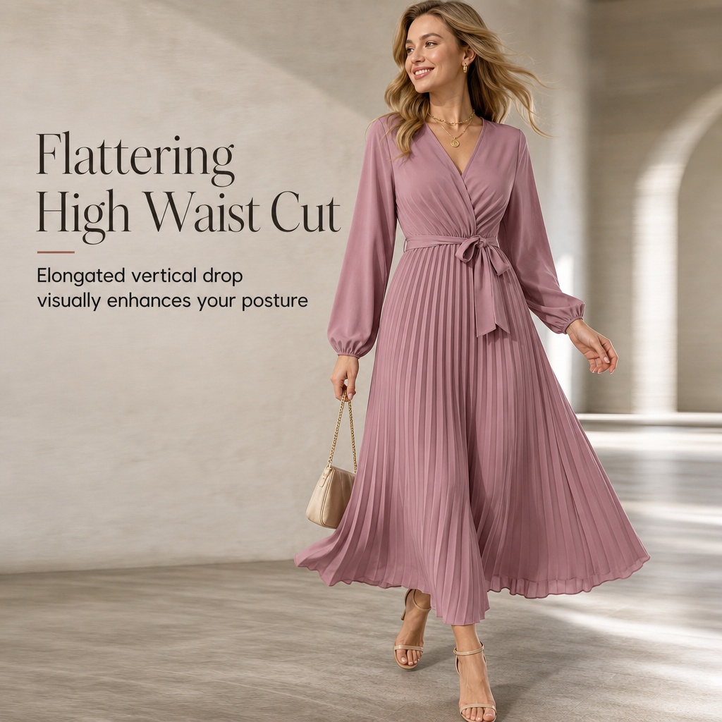 👗⌛Limited-Time Offer-Women's Elegant Crossover V Neck Pleated Maxi Dress✨