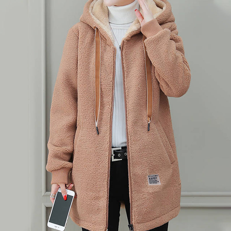 ❄️ Cozy Cold-Weather Coverage | Women's Hooded Faux Lamb Wool Mid-Length Coat with Pockets