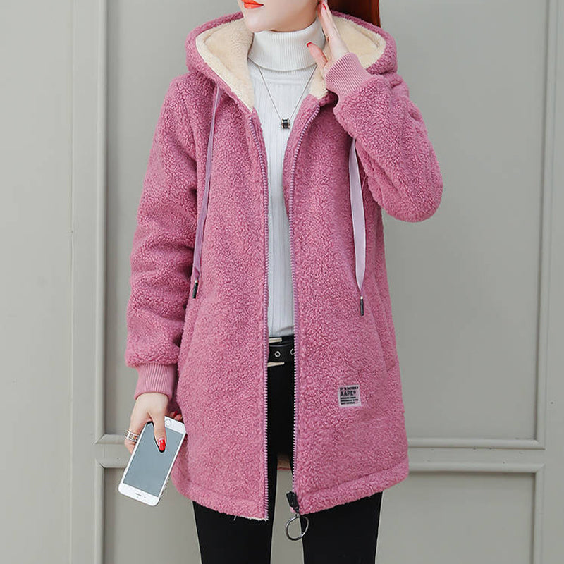 ❄️ Cozy Cold-Weather Coverage | Women's Hooded Faux Lamb Wool Mid-Length Coat with Pockets