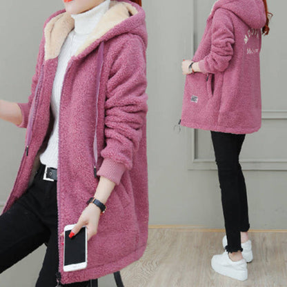 ❄️ Cozy Cold-Weather Coverage | Women's Hooded Faux Lamb Wool Mid-Length Coat with Pockets