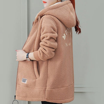 ❄️ Cozy Cold-Weather Coverage | Women's Hooded Faux Lamb Wool Mid-Length Coat with Pockets