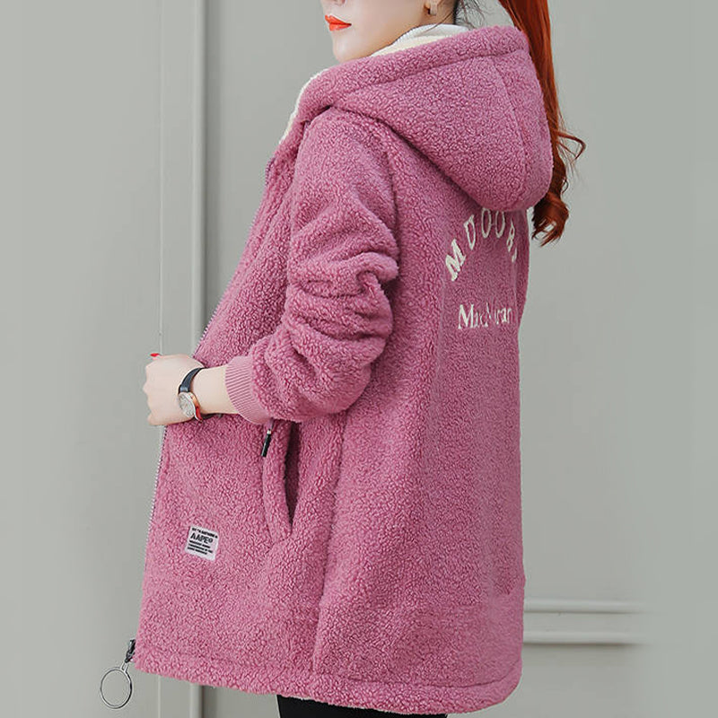 ❄️ Cozy Cold-Weather Coverage | Women's Hooded Faux Lamb Wool Mid-Length Coat with Pockets