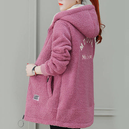 ❄️ Cozy Cold-Weather Coverage | Women's Hooded Faux Lamb Wool Mid-Length Coat with Pockets